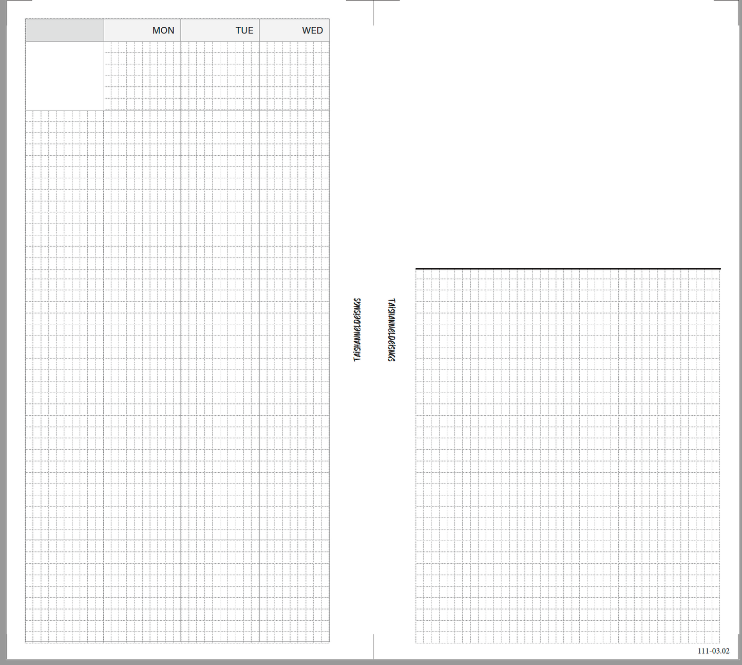 Personal Size Weekly Vertical Insert Printable– Box Grid (Monday Start, Undated)