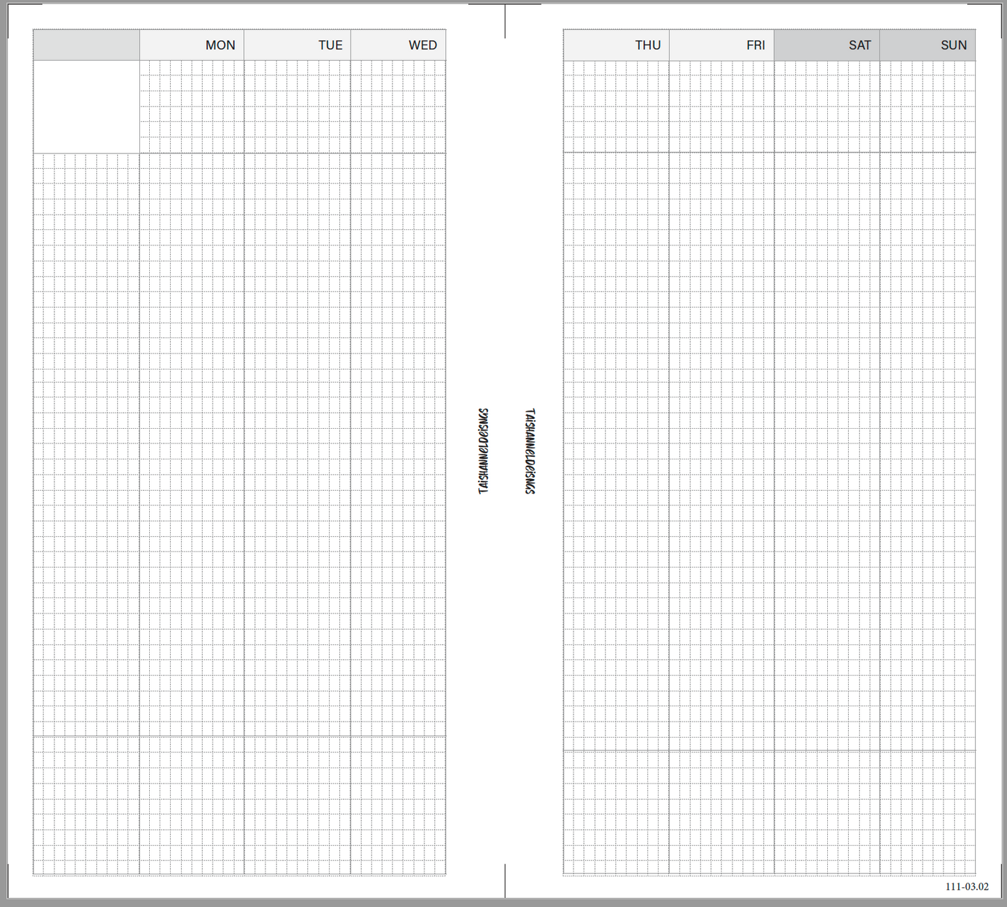 Personal Size Weekly Vertical Insert Printable– Box Grid (Monday Start, Undated)