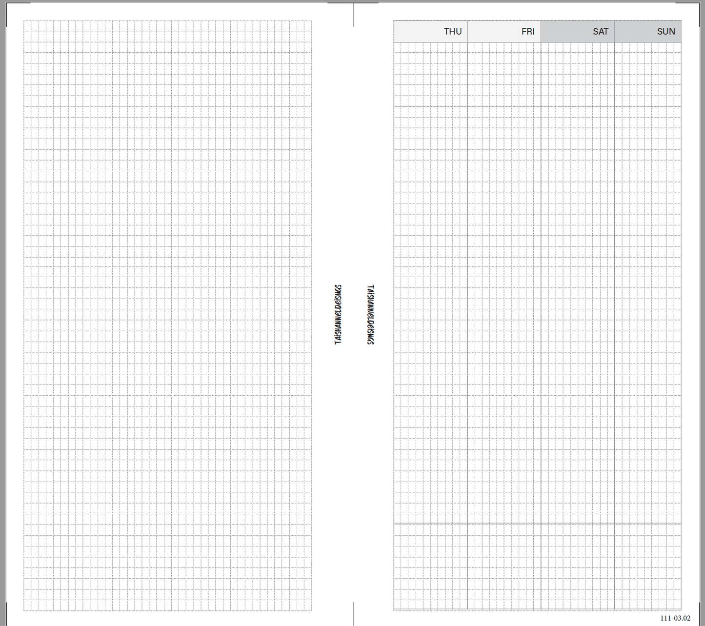 Personal Size Weekly Vertical Insert Printable– Box Grid (Monday Start, Undated)