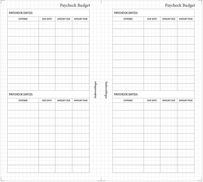 Printable Paycheck Budget Insert - Personal Sized Rings [114-01/02]